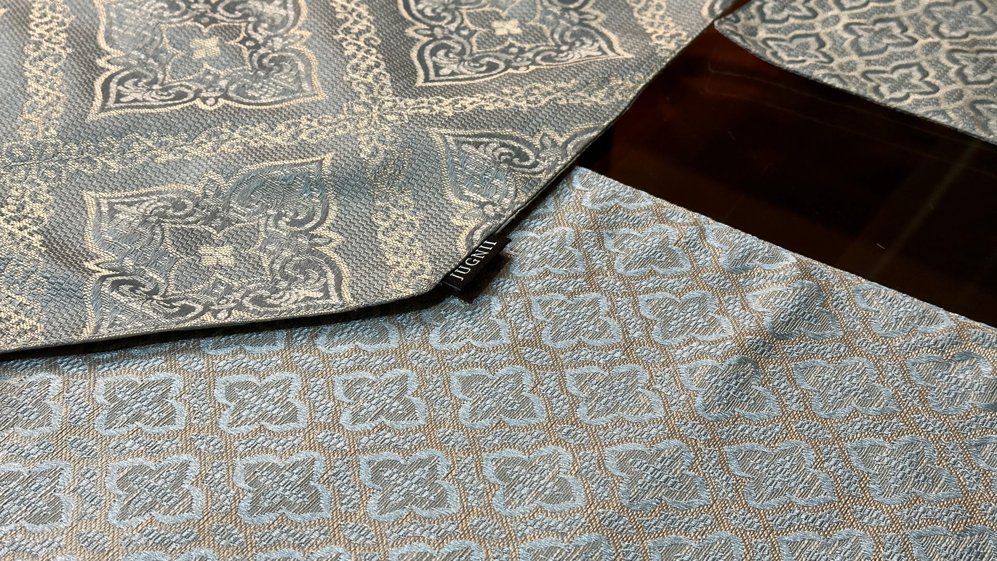 Heritage Jacquard Ice Blue and Gold Table Set