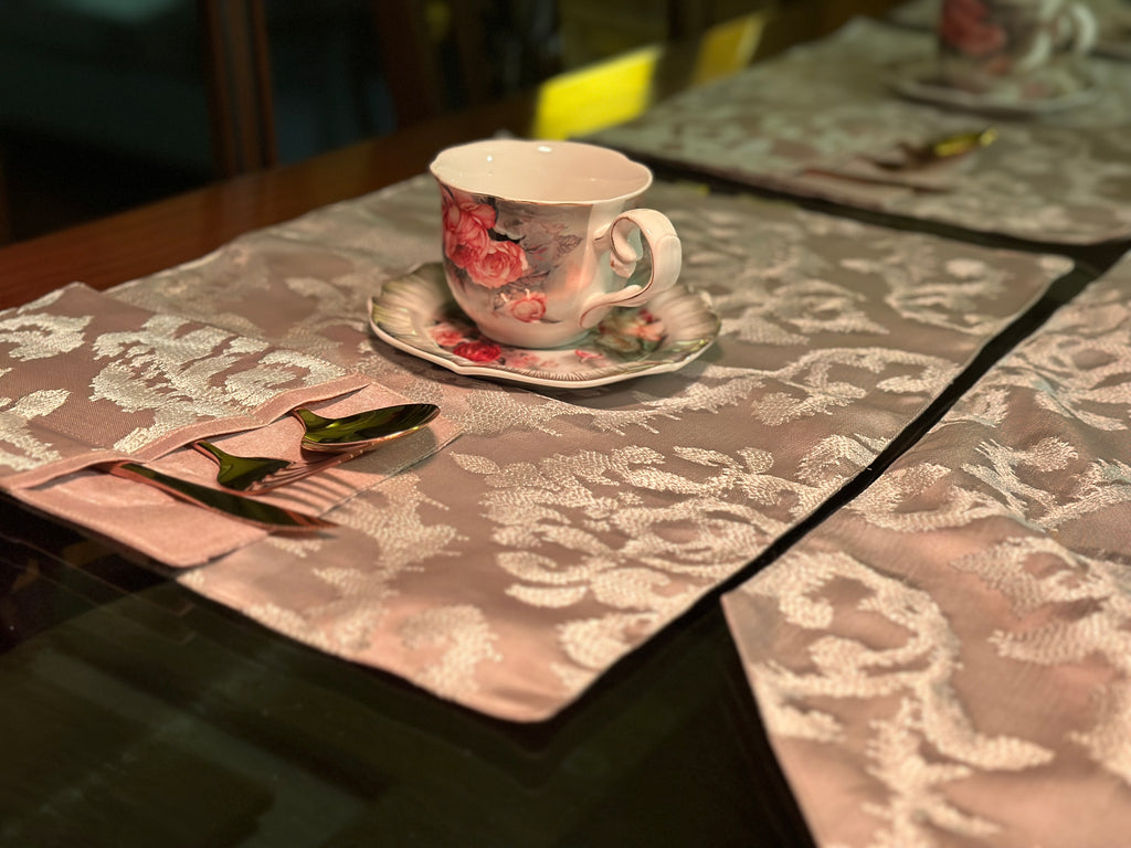 Dusty Rose Embroidered Table Set