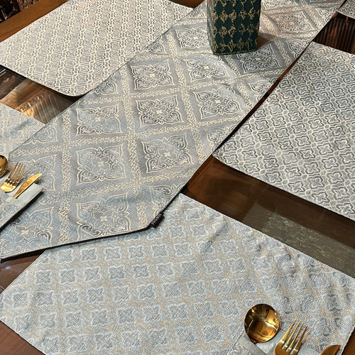 Heritage Jacquard Ice Blue and Gold Table Set